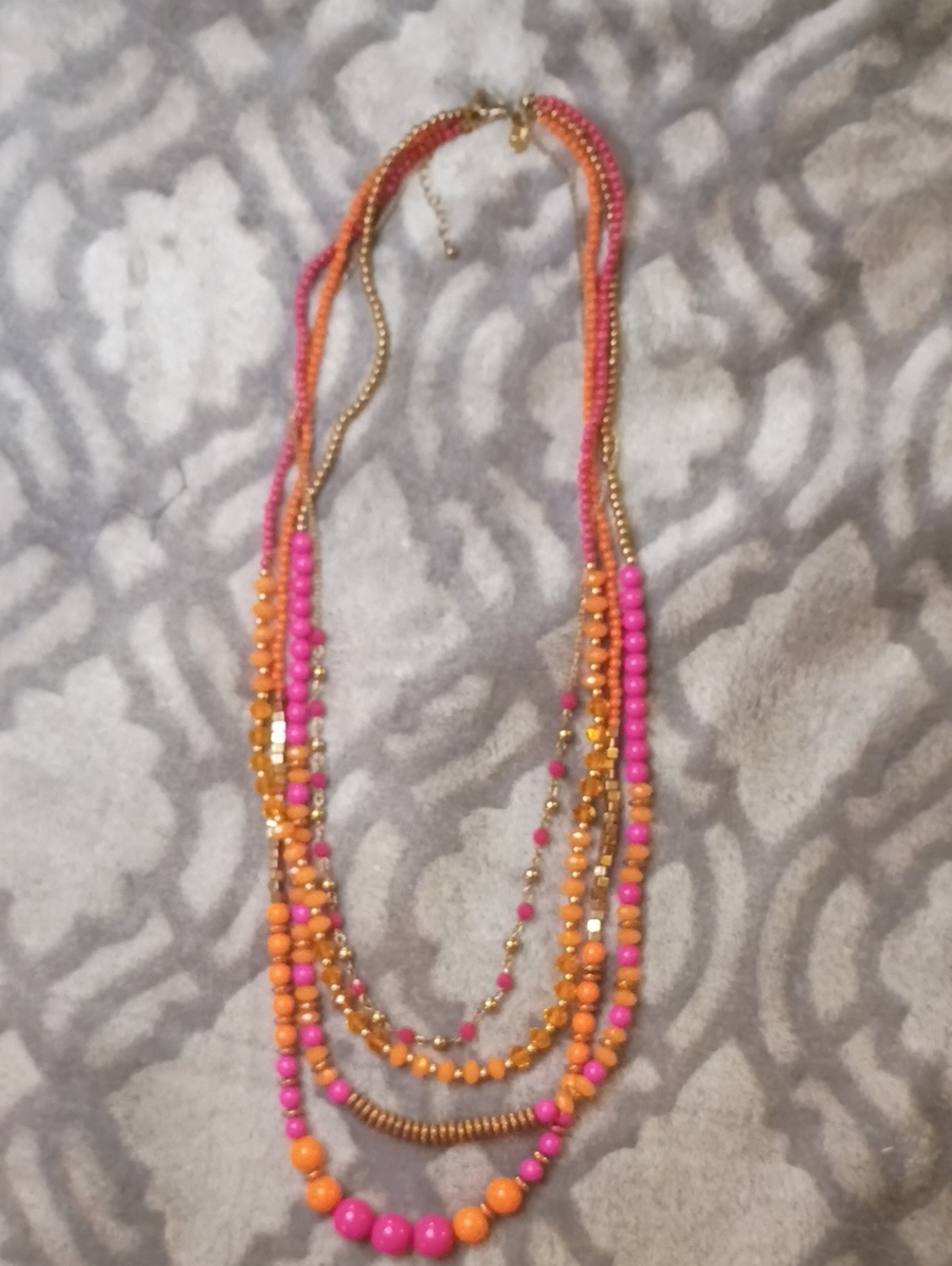 Charmin Charley Multi-Strand Pink & Orange Beaded Necklace